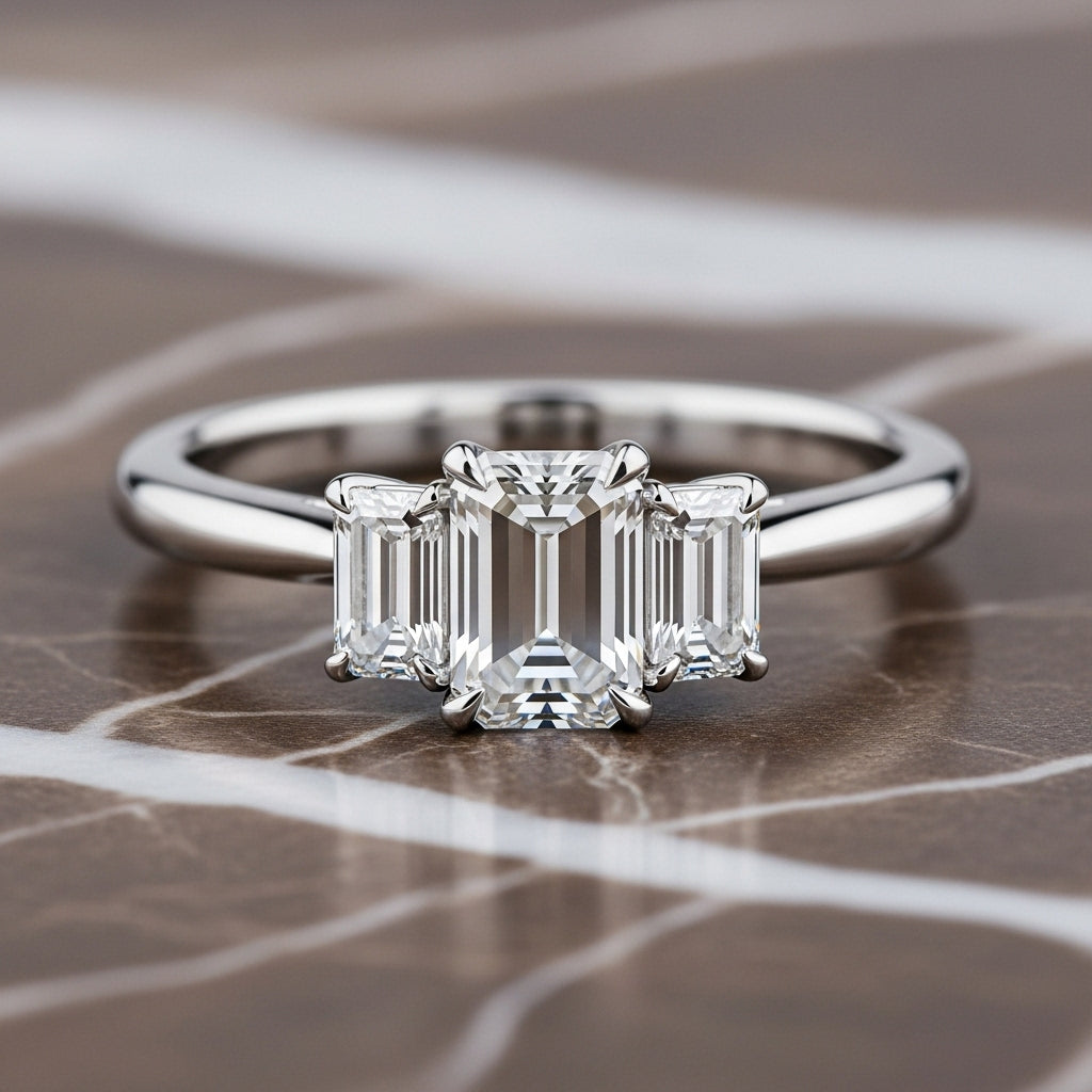 Amoria Emerald-Cut Trilogy Ring