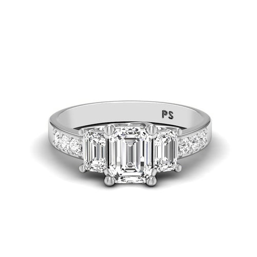 1.70 - 1.90 CT Round & Emerald Cut Lab Grown Diamonds - Three Stone Ring - Primestyle.com