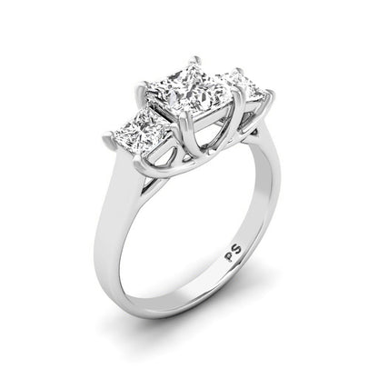 0.50-0.75 CT Princess Cut Lab Grown Diamonds - Three Stone Ring