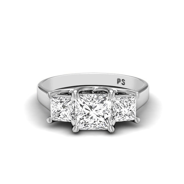 0.50-0.75 CT Princess Cut Natural Diamonds - Three Stone Rings