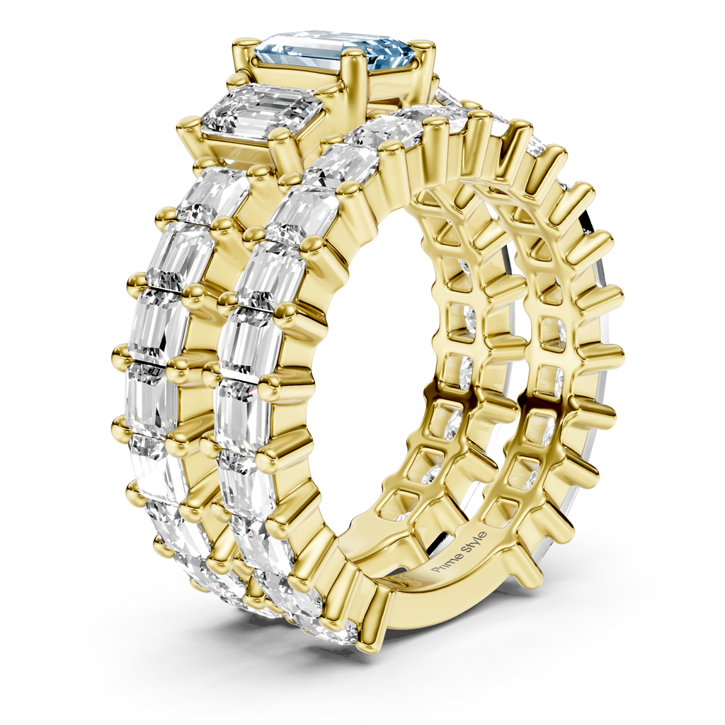 5.70-8.70 CT Emerald &amp; Princess Cut Fancy Blue Diamonds - Bridal Set