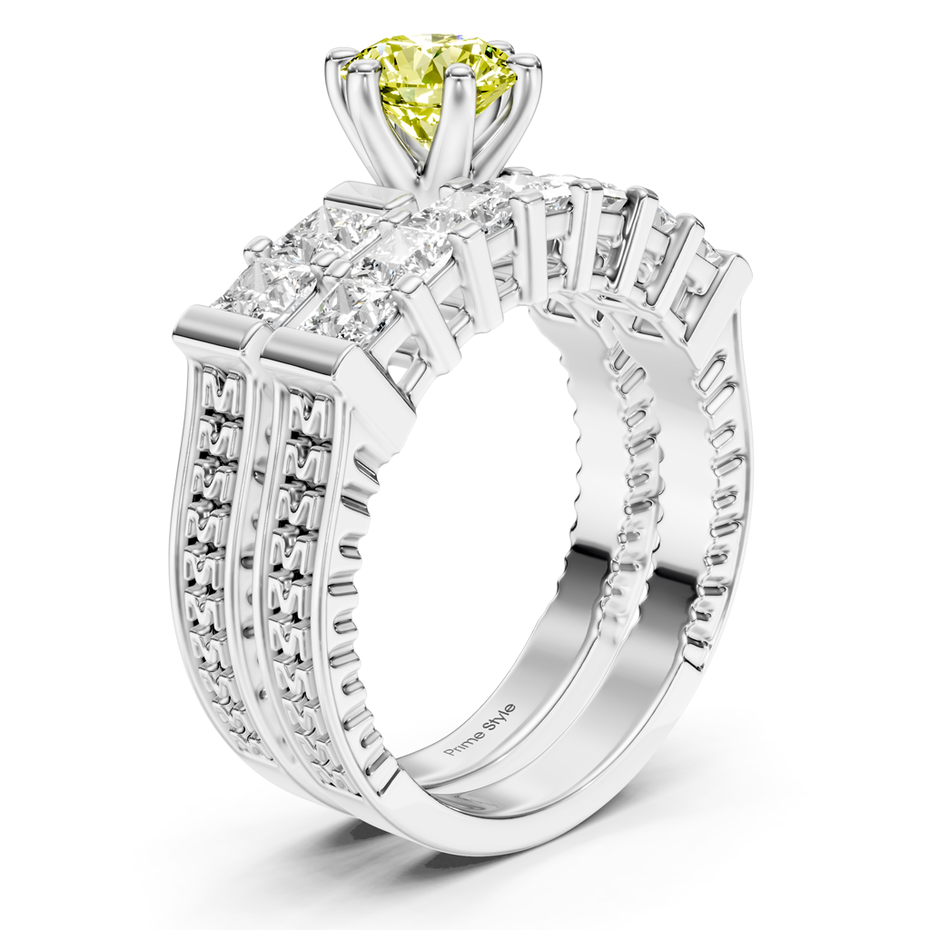 2.40-5.40 CT Princess Cut Fancy Yellow Diamonds - Bridal Set