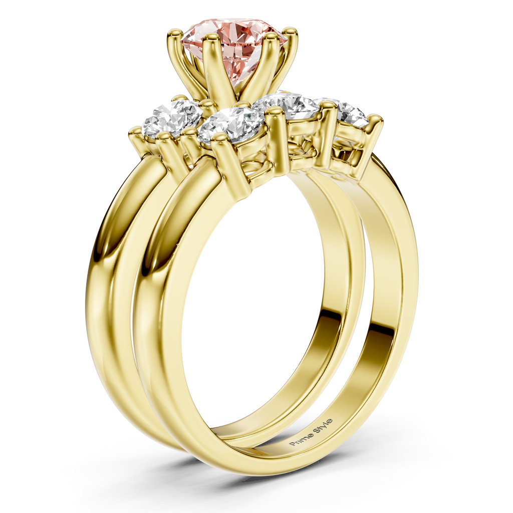 2.00-5.00 CT Round Cut Fancy Pink Diamonds - Bridal Set