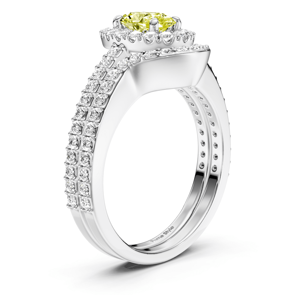 1.75-4.75 CT Oval &amp; Round Cut Fancy Yellow Diamonds - Bridal Set - Primestyle.com