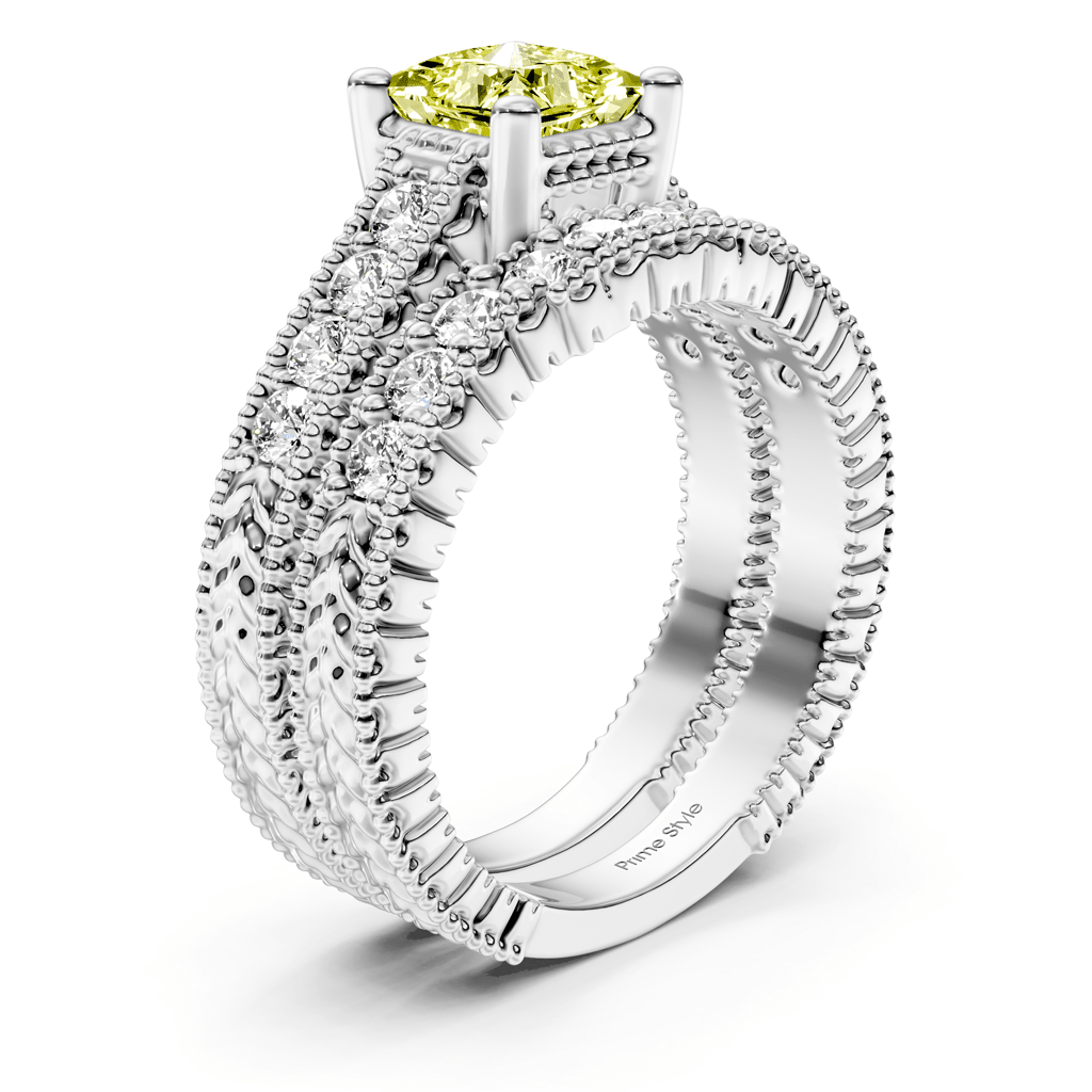 1.65-4.65 CT Princess &amp; Round Cut Fancy Yellow Diamonds - Bridal Set - Primestyle.com