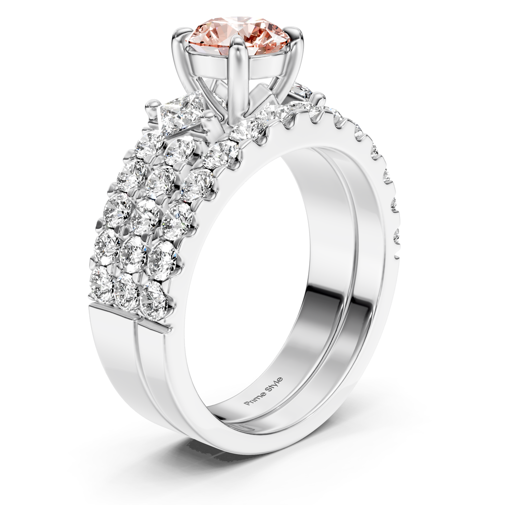 2.55-5.55 CT Princess &amp; Round Cut Fancy Pink Diamonds - Bridal Set