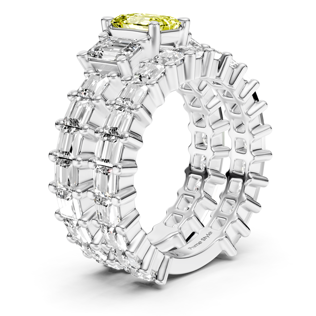 5.70-8.70 CT Emerald &amp; Princess Cut Fancy Yellow Diamonds - Bridal Set