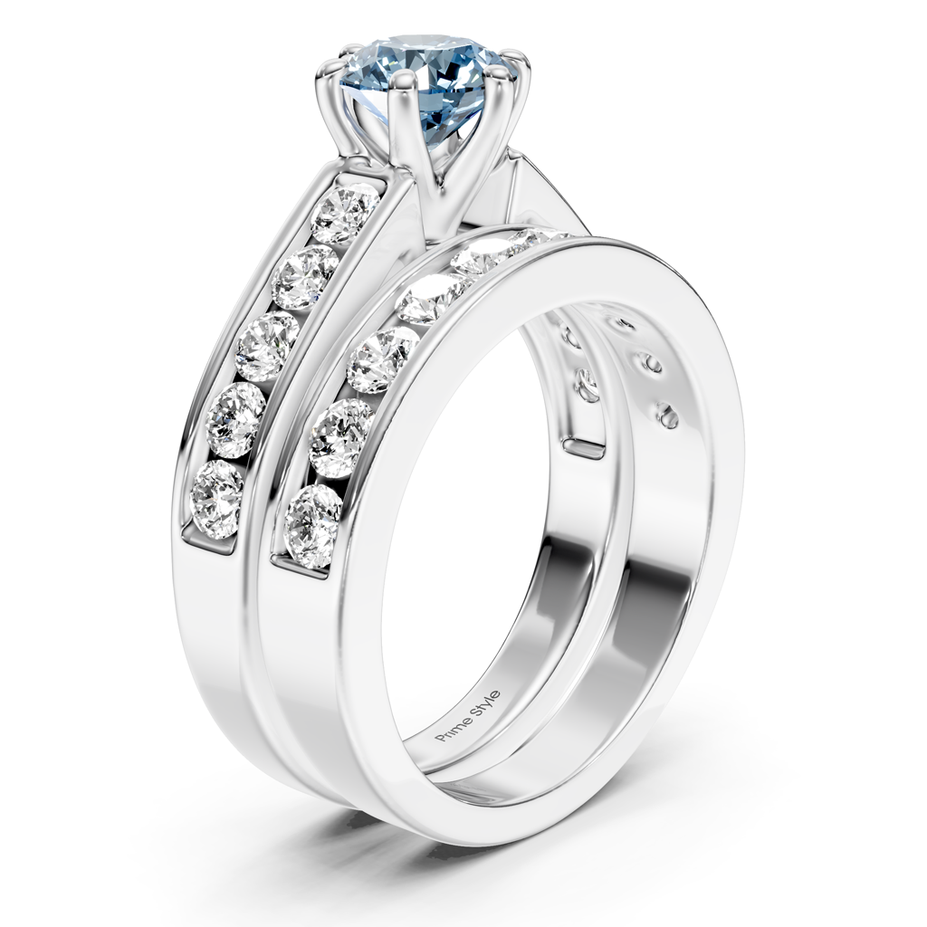 2.45-5.45 CT Princess &amp; Round Cut Fancy Blue Diamonds - Bridal Set