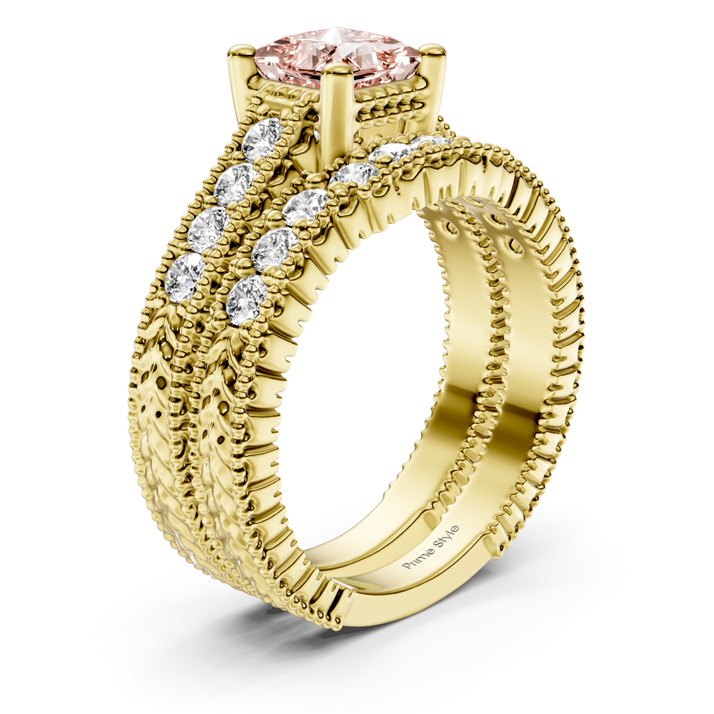 1.65-4.65 CT Princess &amp; Round Cut Fancy Pink Diamonds - Bridal Set