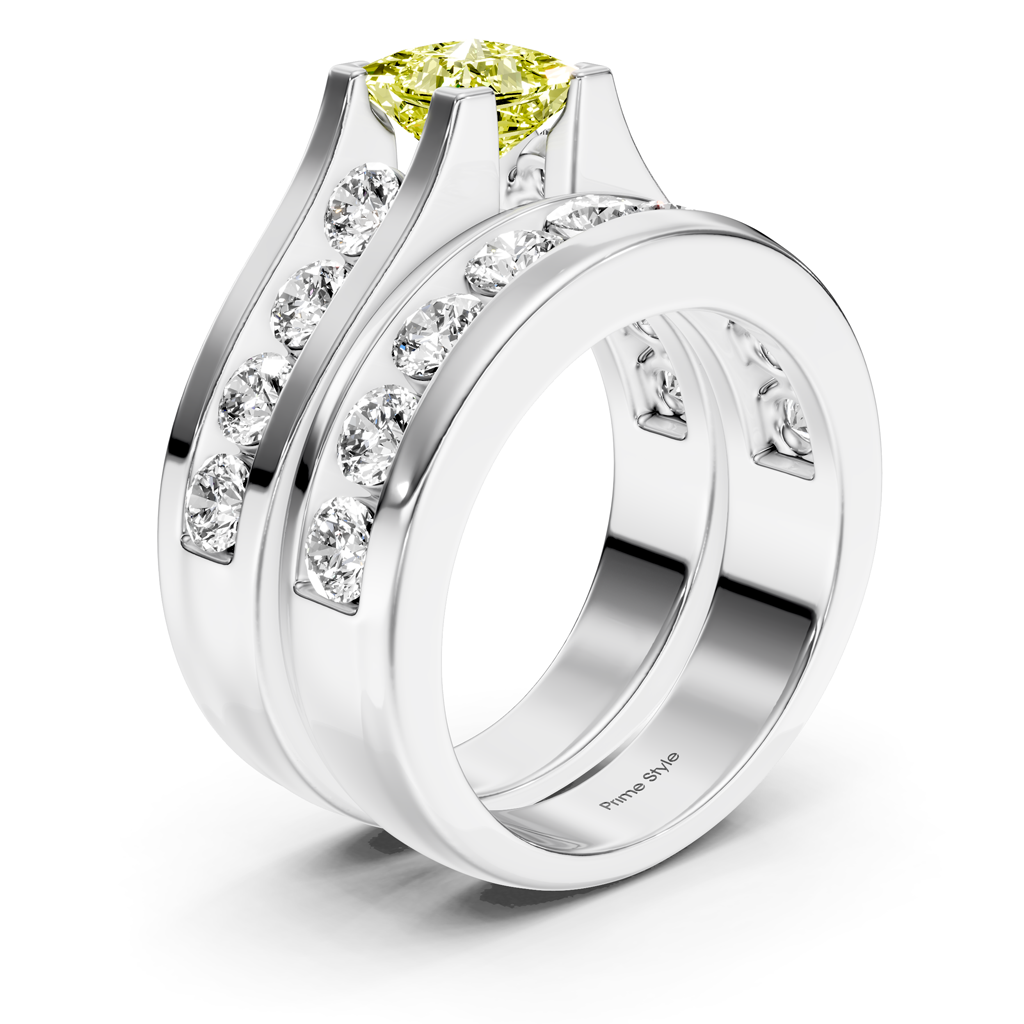 2.80-5.80 CT Princess &amp; Round Cut Fancy Yellow Diamonds - Bridal Set