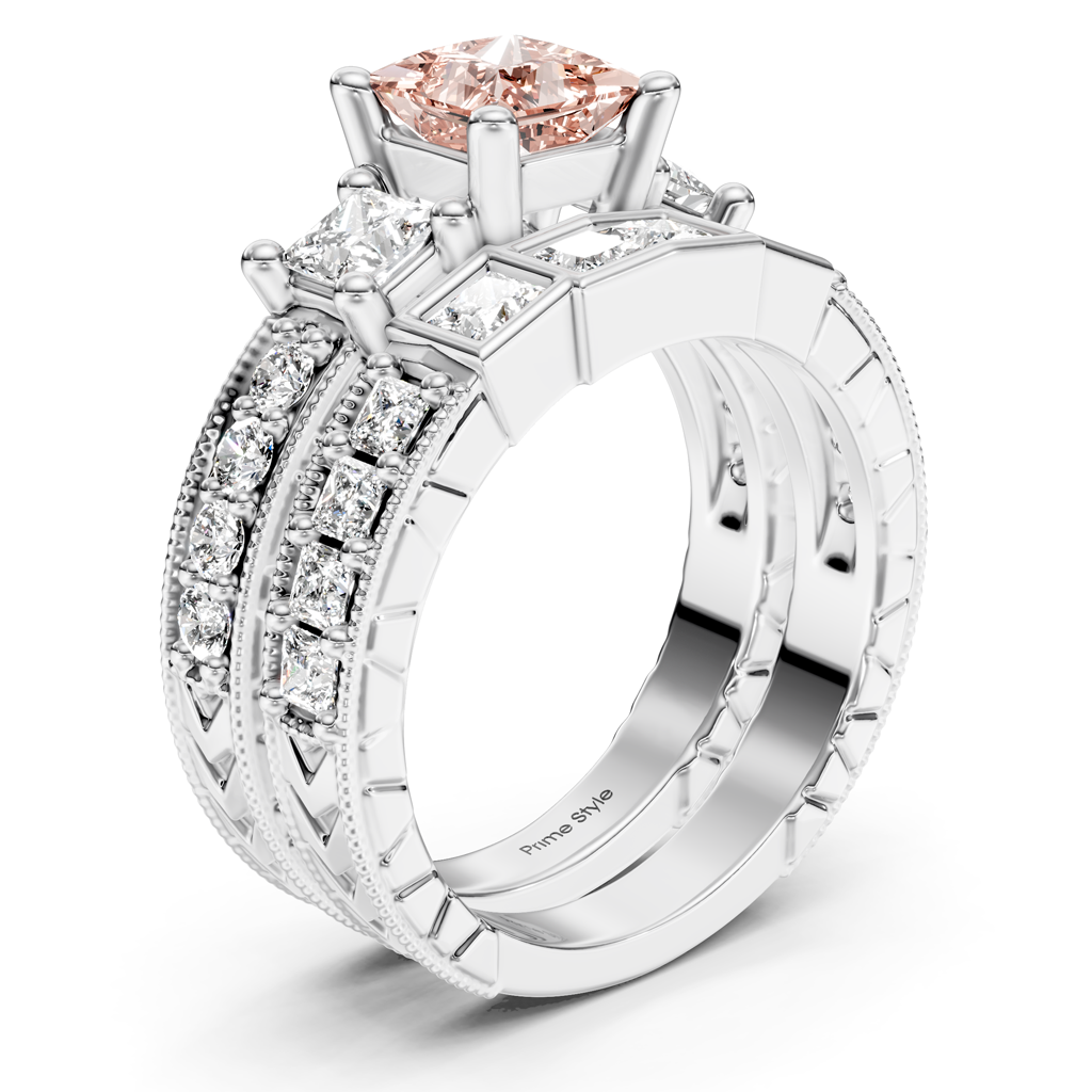 2.50-5.50 CT Princess &amp; Round Cut Fancy Pink Diamonds - Bridal Set