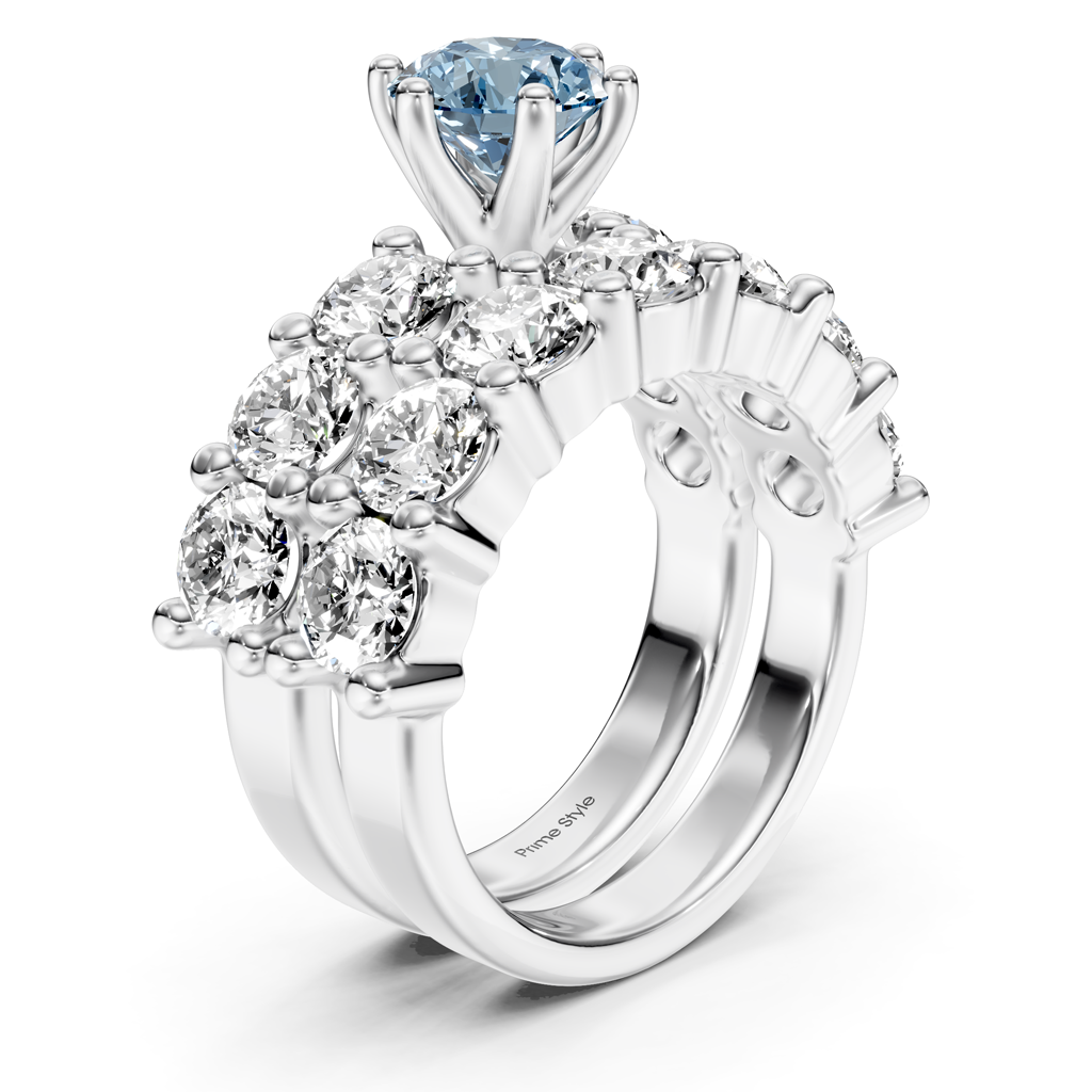 4.60-7.60 CT Princess &amp; Round Cut Fancy Blue Diamonds - Bridal Set