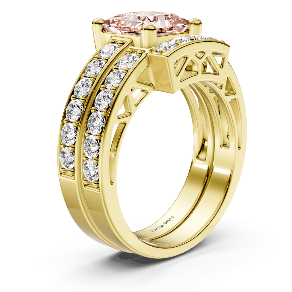 2.10-5.10 CT Princess &amp; Round Cut Fancy Pink Diamonds - Bridal Set - Primestyle.com