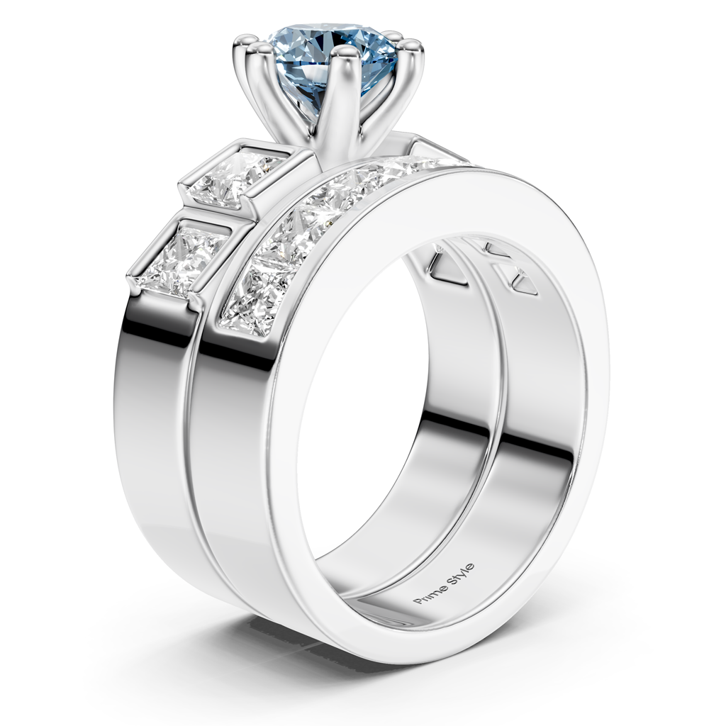 3.00-6.00 CT Princess &amp; Round Cut Fancy Blue Diamonds - Bridal Set