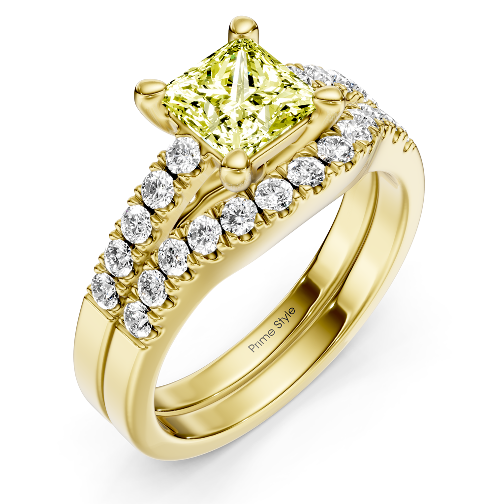 1.55-4.55 CT Princess &amp; Round Cut Fancy Yellow Diamonds - Bridal Set