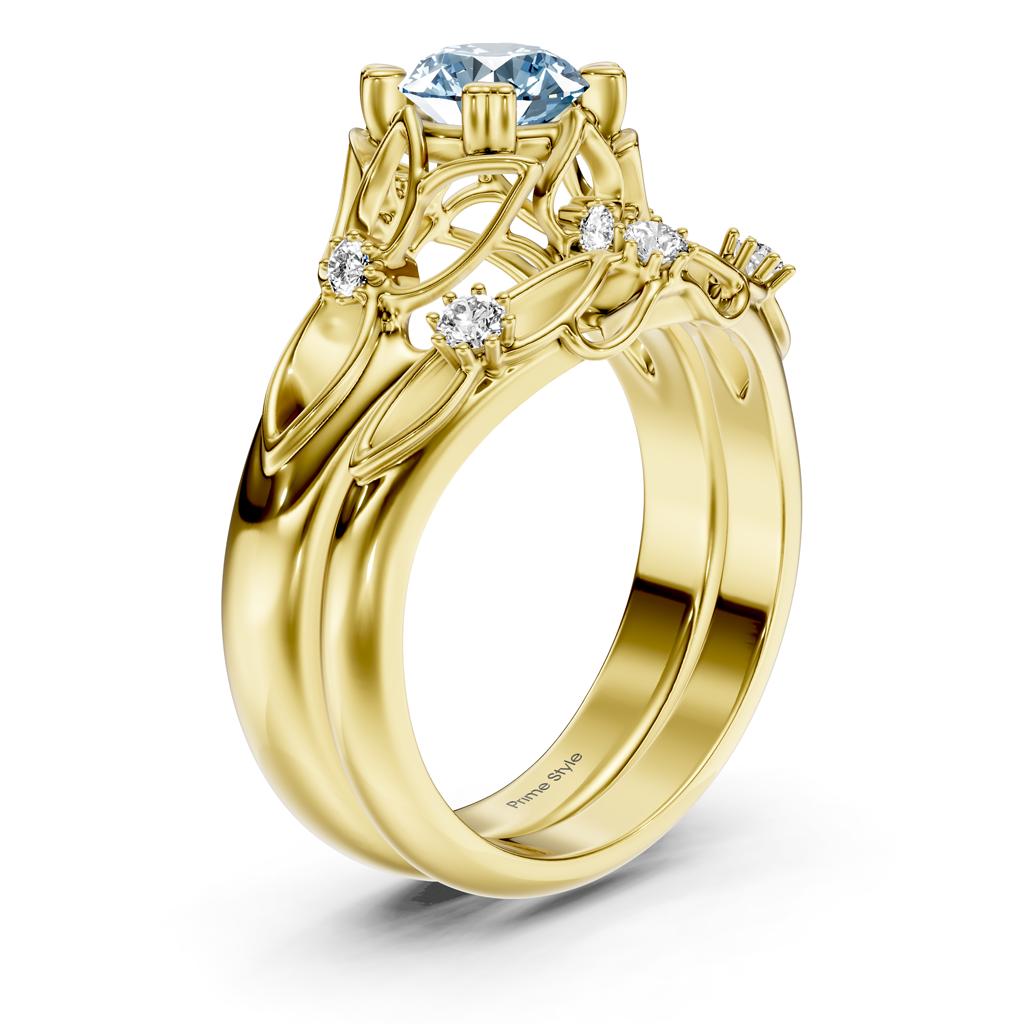 1.20-4.20 CT Round Cut Fancy Blue Diamonds - Bridal Set