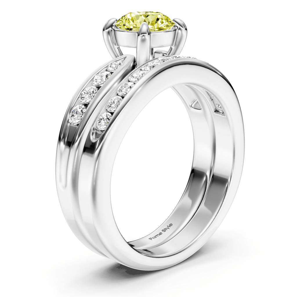 1.55-4.55 CT Round Cut Fancy Yellow Diamonds - Bridal Set