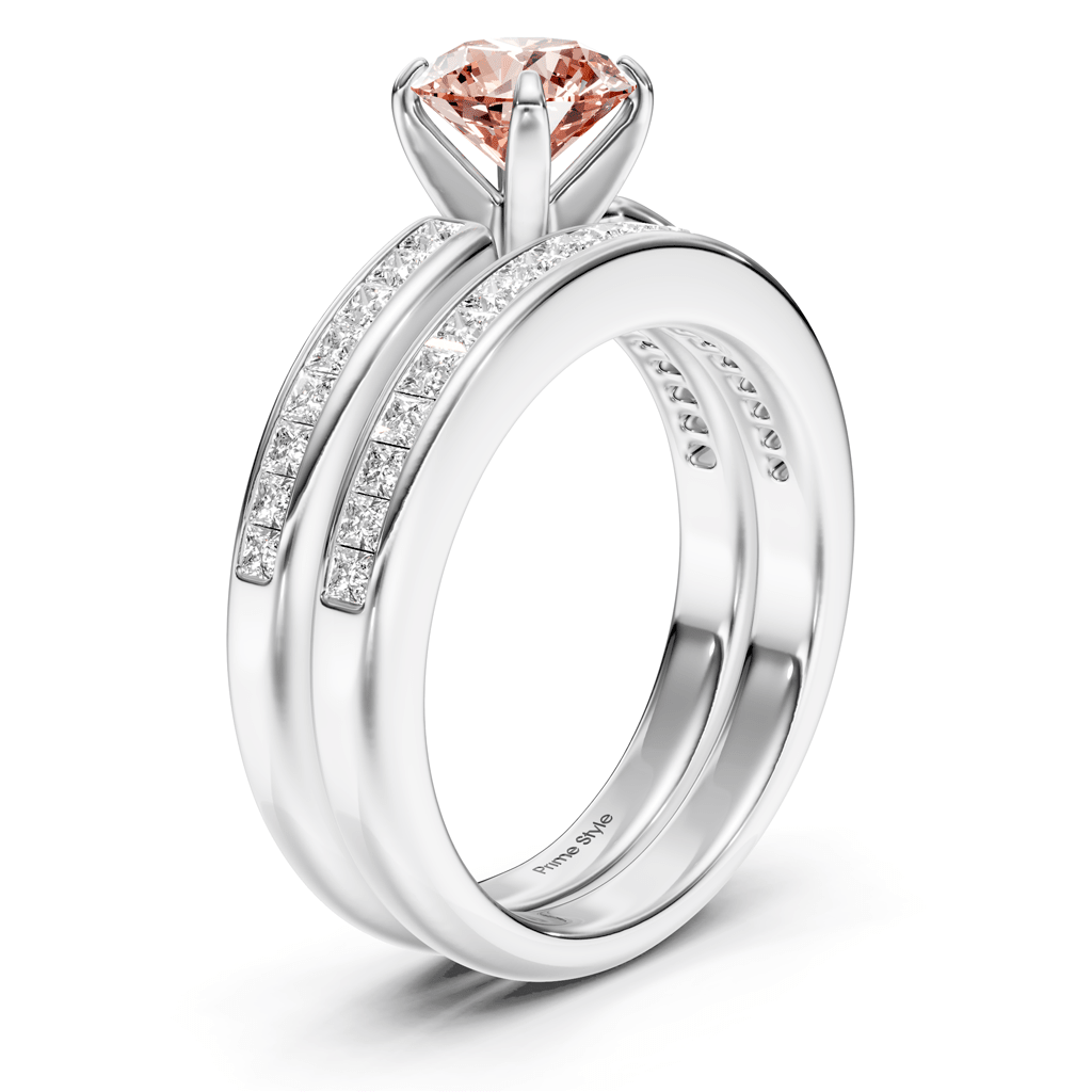 1.85-4.85 CT Princess & Round Cut Fancy Pink Diamonds - Bridal Set