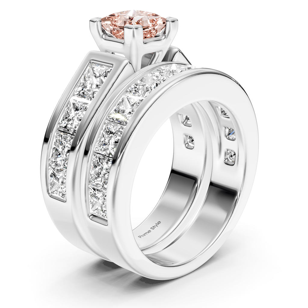 5.90-8.90 CT Princess Cut Fancy Pink Diamonds - Bridal Set