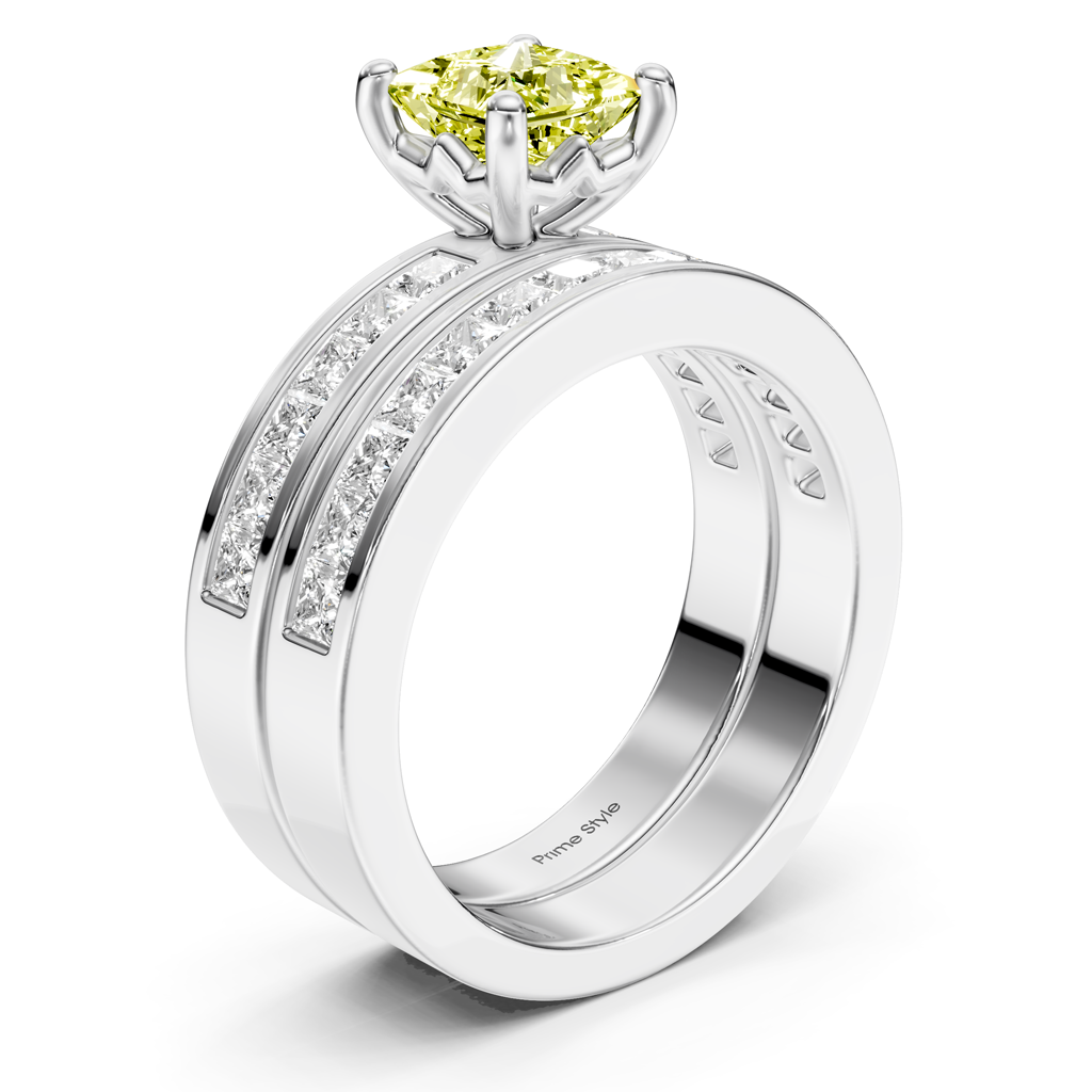 2.75-5.75 CT Princess Cut Fancy Yellow Diamonds - Bridal Set