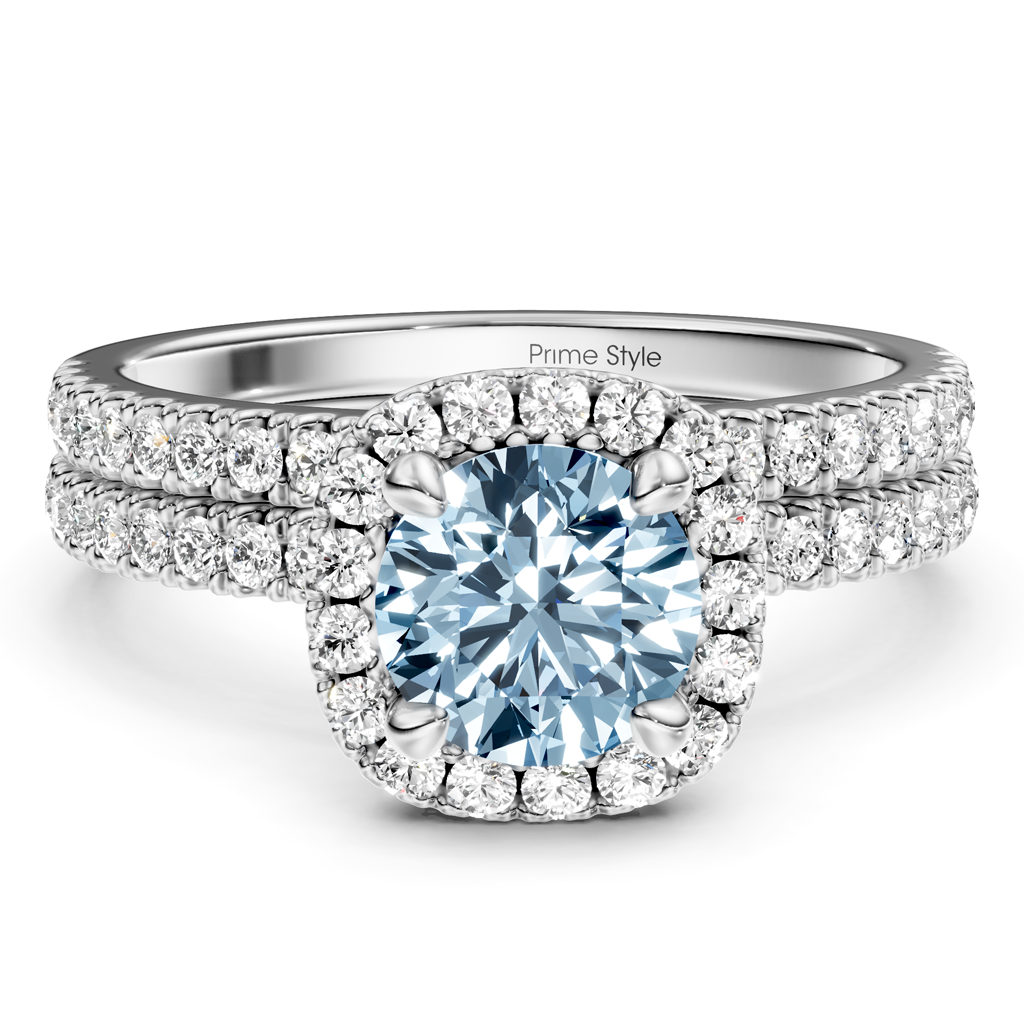 1.65-4.65 CT Round Cut Fancy Blue Diamonds - Bridal Set