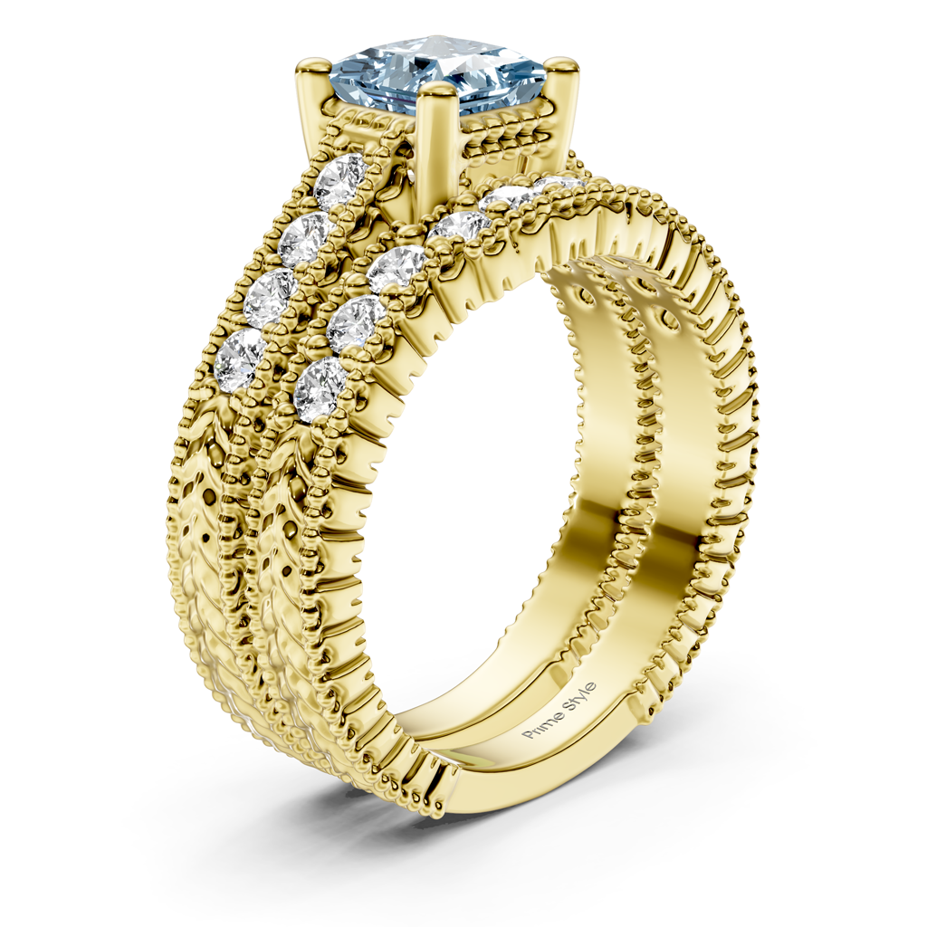 1.65-4.65 CT Princess &amp; Round Cut Fancy Blue Diamonds - Bridal Set