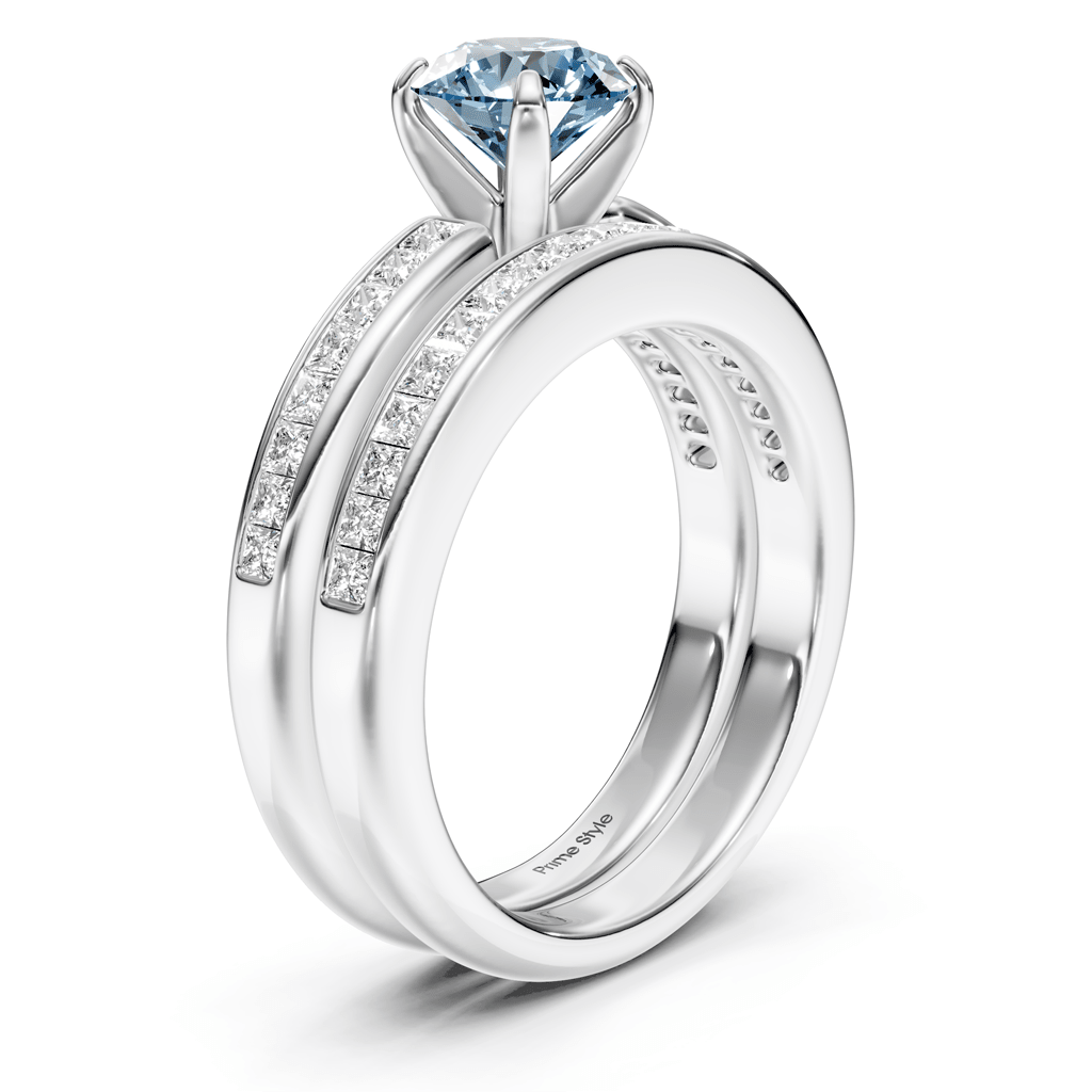 1.85-4.85 CT Princess &amp; Round Cut Fancy Blue Diamonds - Bridal Set - Primestyle.com