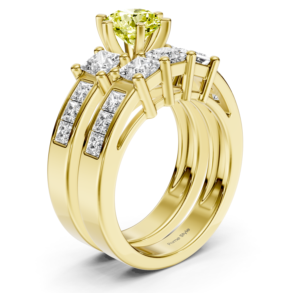 2.95-5.95 CT Princess Cut Fancy Yellow Diamonds - Bridal Set