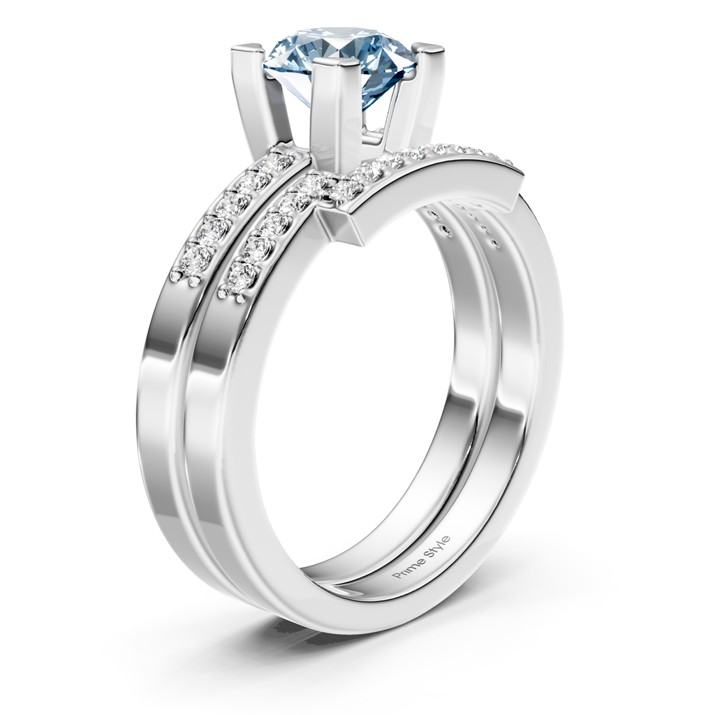 1.25-4.25 CT Round Cut Fancy Blue Diamonds - Bridal Set