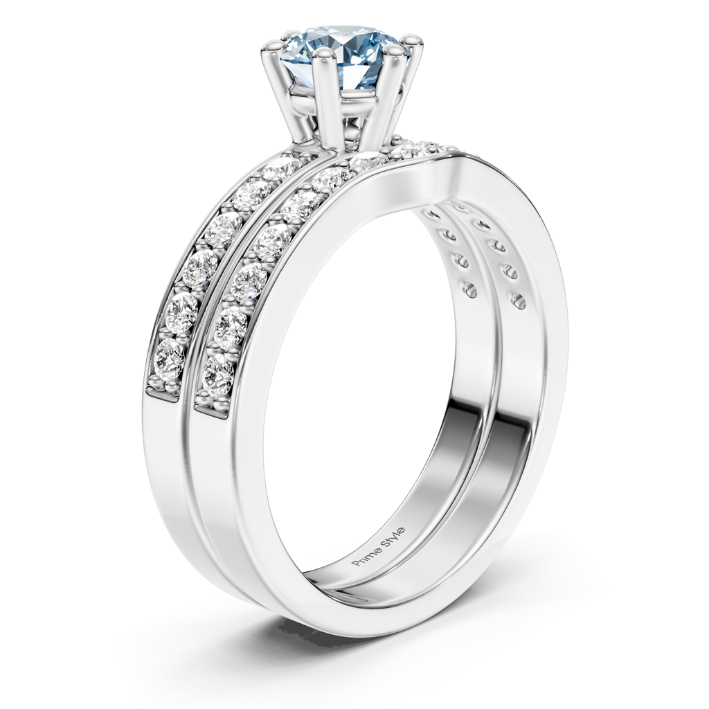 1.60-4.60 CT Round Cut Fancy Blue Diamonds - Bridal Set