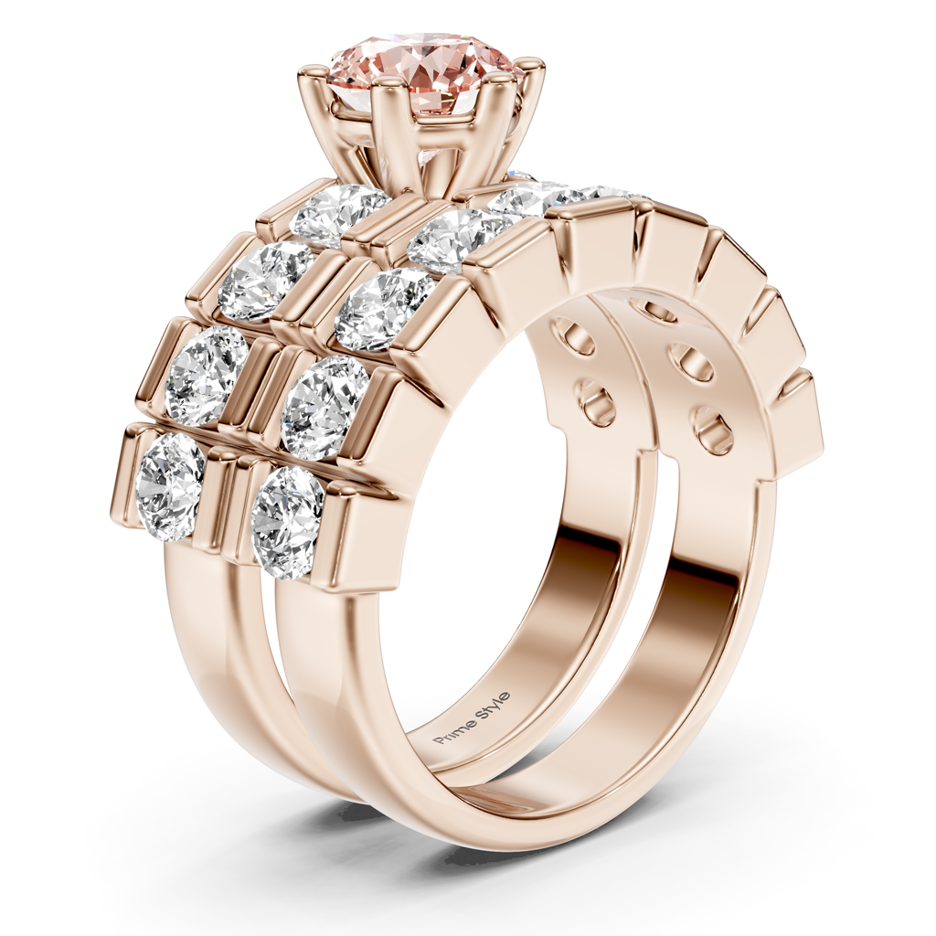 3.25-6.25 CT Round Cut Fancy Pink Diamonds - Bridal Set