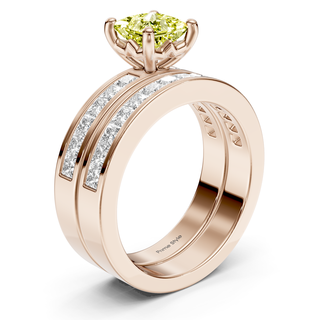 2.75-5.75 CT Princess Cut Fancy Yellow Diamonds - Bridal Set