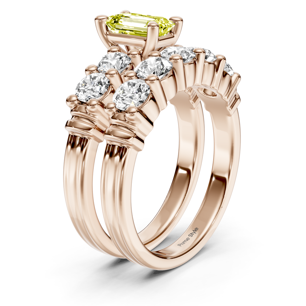 2.40-5.40 CT Emerald &amp; Round Cut Fancy Yellow Diamonds - Bridal Set