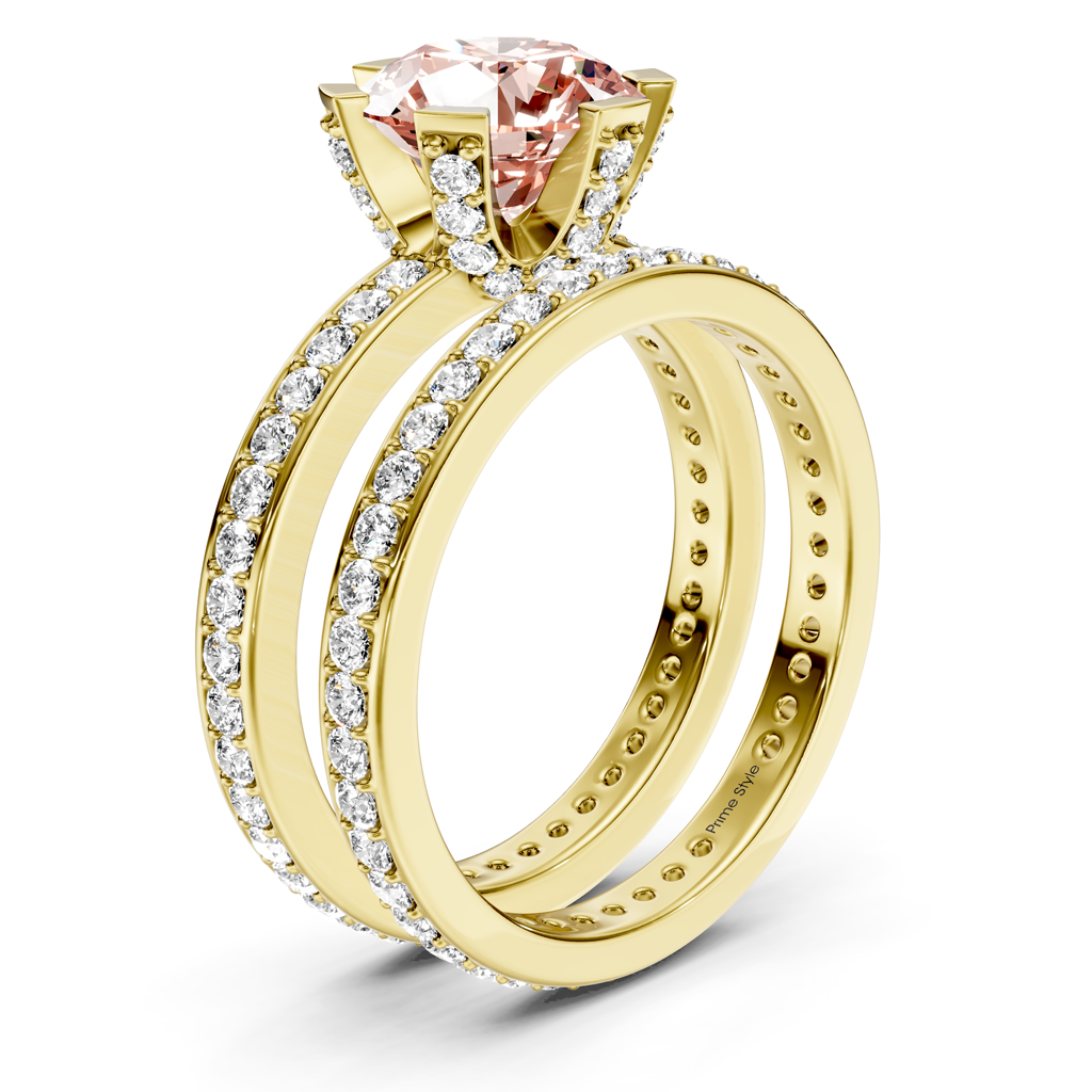 2.00-5.00 CT Round Cut Fancy Pink Diamonds - Bridal Set