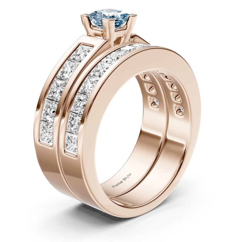 2.80-5.80 CT Princess Cut Fancy Blue Diamonds - Bridal Set