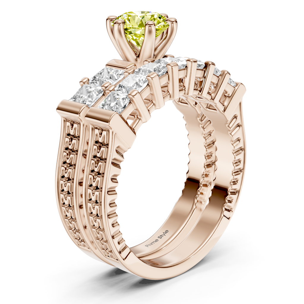 2.40-5.40 CT Princess Cut Fancy Yellow Diamonds - Bridal Set