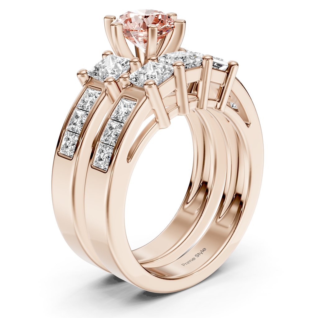 2.95-5.95 CT Princess Cut Fancy Pink Diamonds - Bridal Set