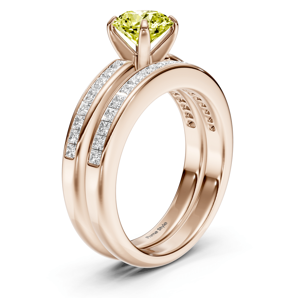 1.85-4.85 CT Princess & Round Cut Fancy Yellow Diamonds - Bridal Set