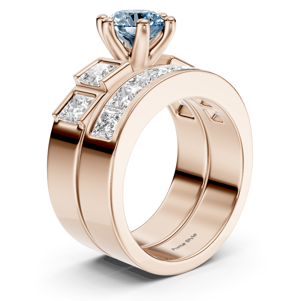 3.00-6.00 CT Princess &amp; Round Cut Fancy Blue Diamonds - Bridal Set