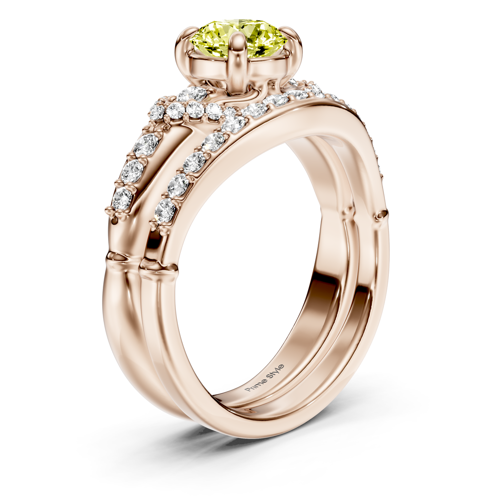 1.50-4.50 CT Round Cut Fancy Yellow Diamonds - Bridal Set