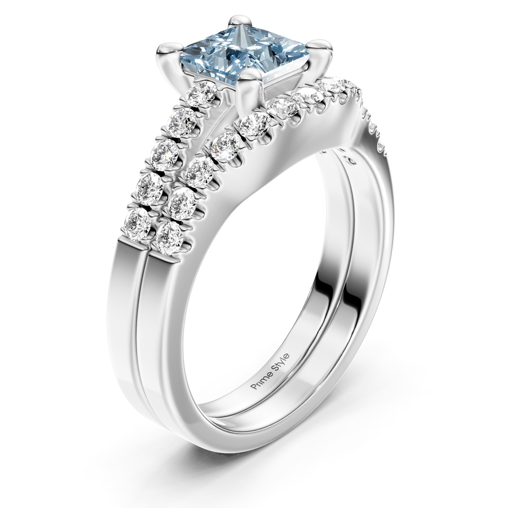 1.55-4.55 CT Princess &amp; Round Cut Fancy Blue Diamonds - Bridal Set