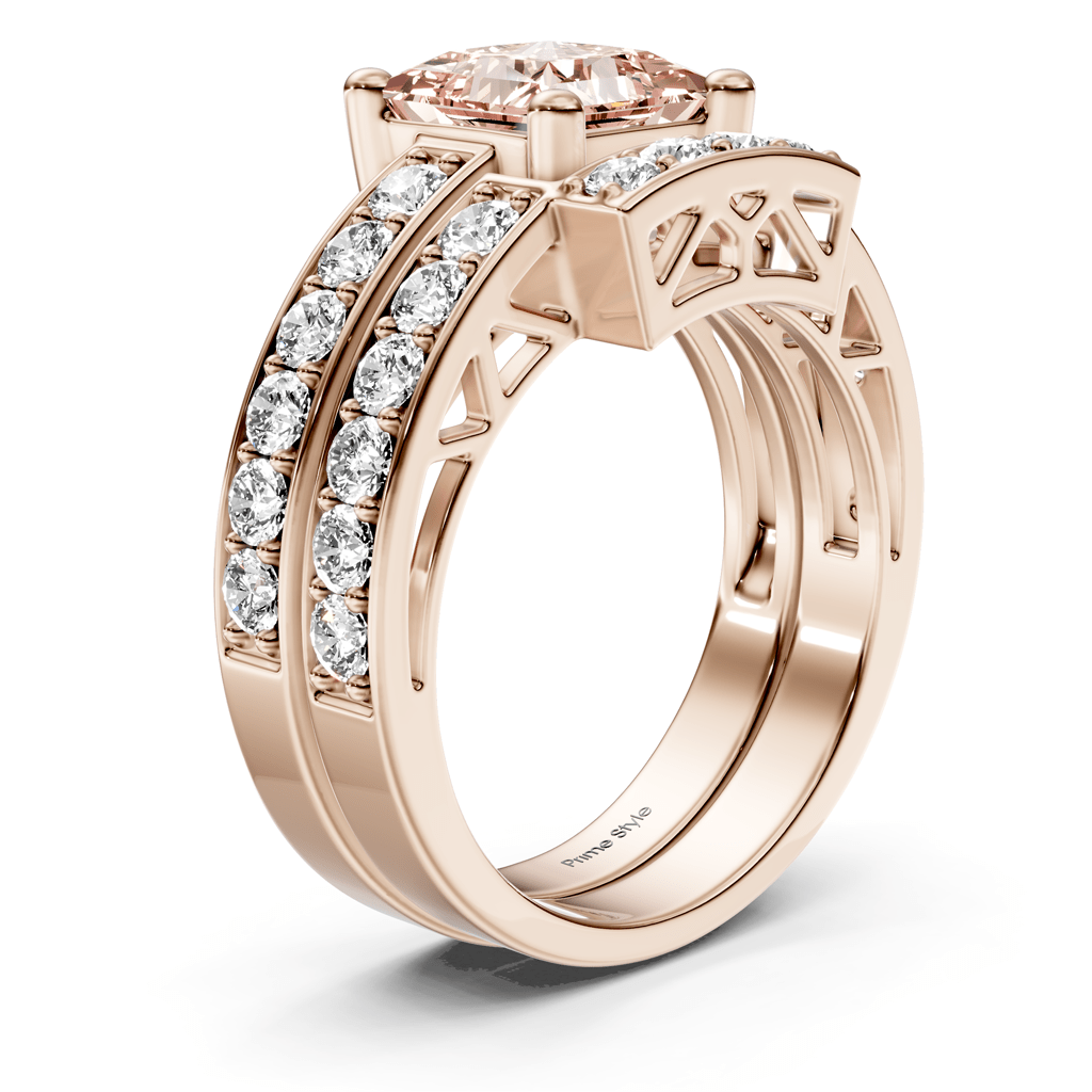2.10-5.10 CT Princess & Round Cut Fancy Pink Diamonds - Bridal Set