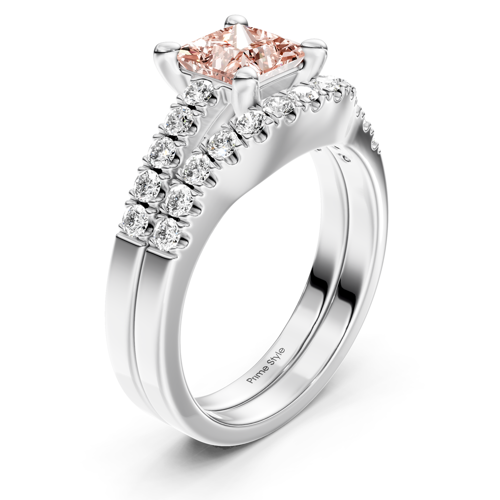 1.55-4.55 CT Princess &amp; Round Cut Fancy Pink Diamonds - Bridal Set