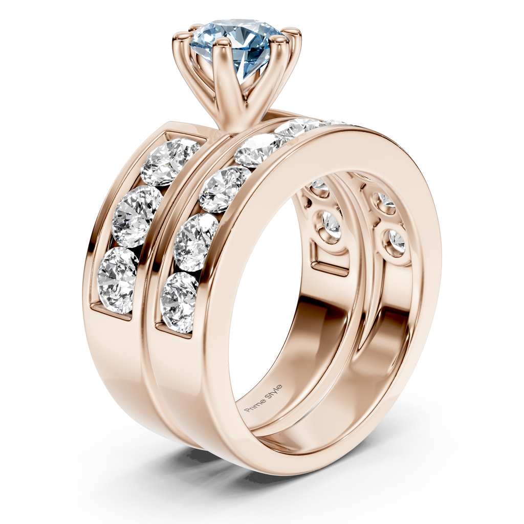 3.85-6.85 CT Round Cut Fancy Blue Diamonds - Bridal Set