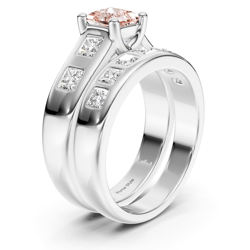 1.95-4.95 CT Princess Cut Fancy Pink Diamonds - Bridal Set