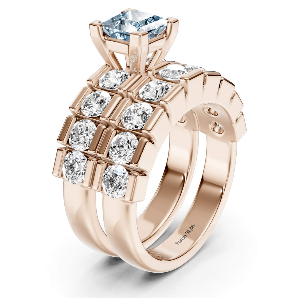 3.25-6.25 CT Princess &amp; Round Cut Fancy Blue Diamonds - Bridal Set