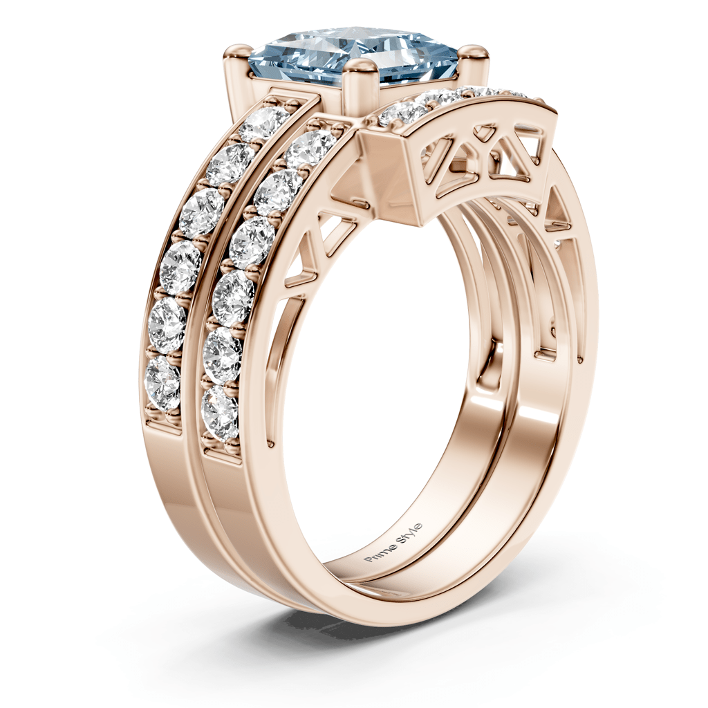 2.10-5.10 CT Princess & Round Cut Fancy Blue Diamonds - Bridal Set