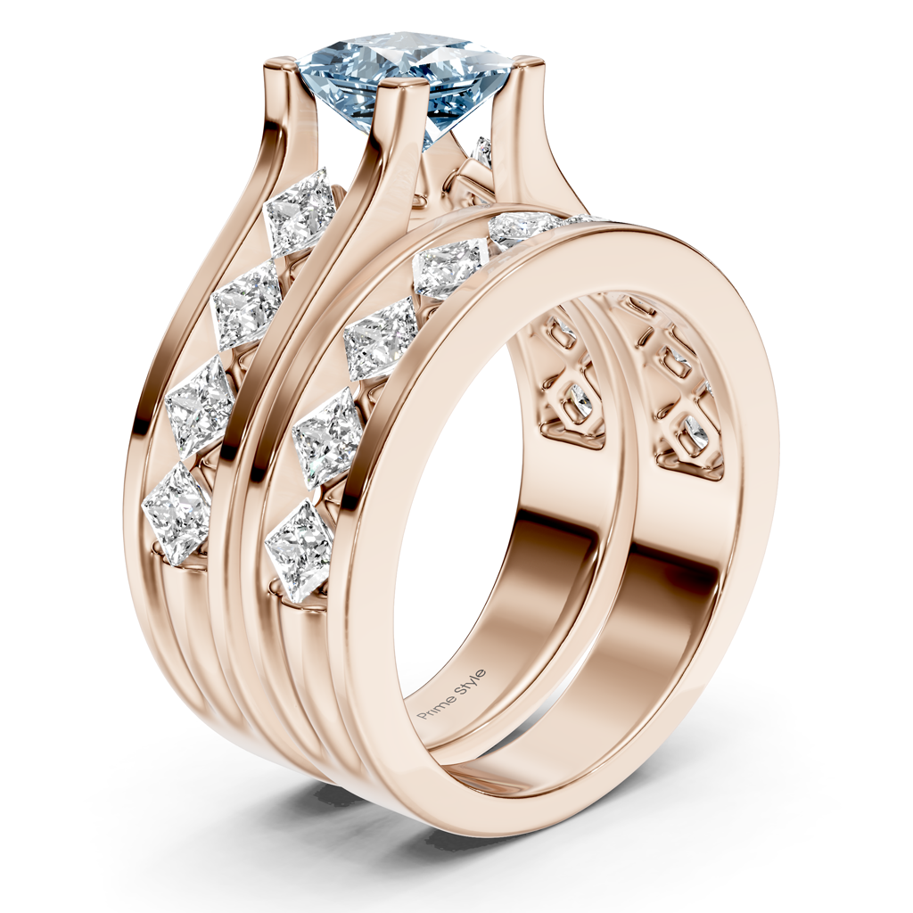 2.70-5.70 CT Princess Cut Fancy Blue Diamonds - Bridal Set