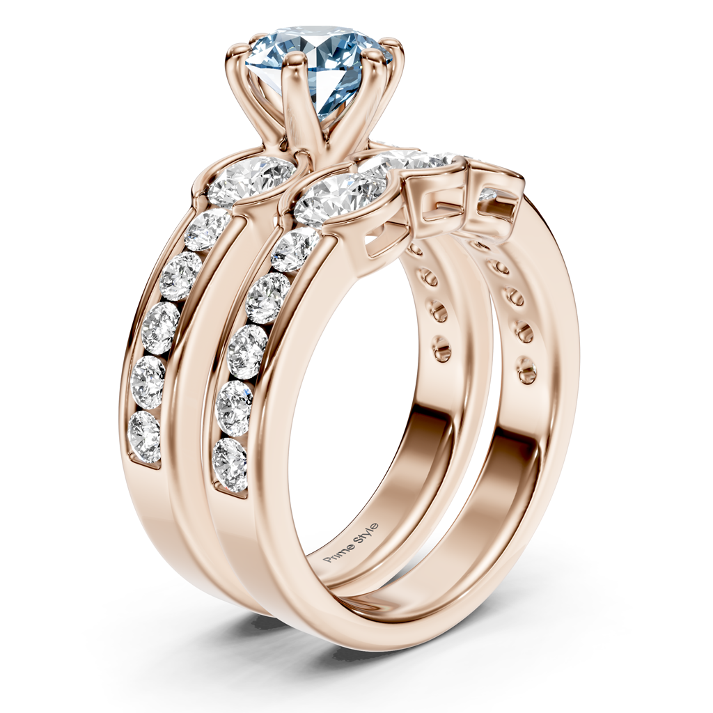 2.95-5.95 CT Round Cut Fancy Blue Diamonds - Bridal Set