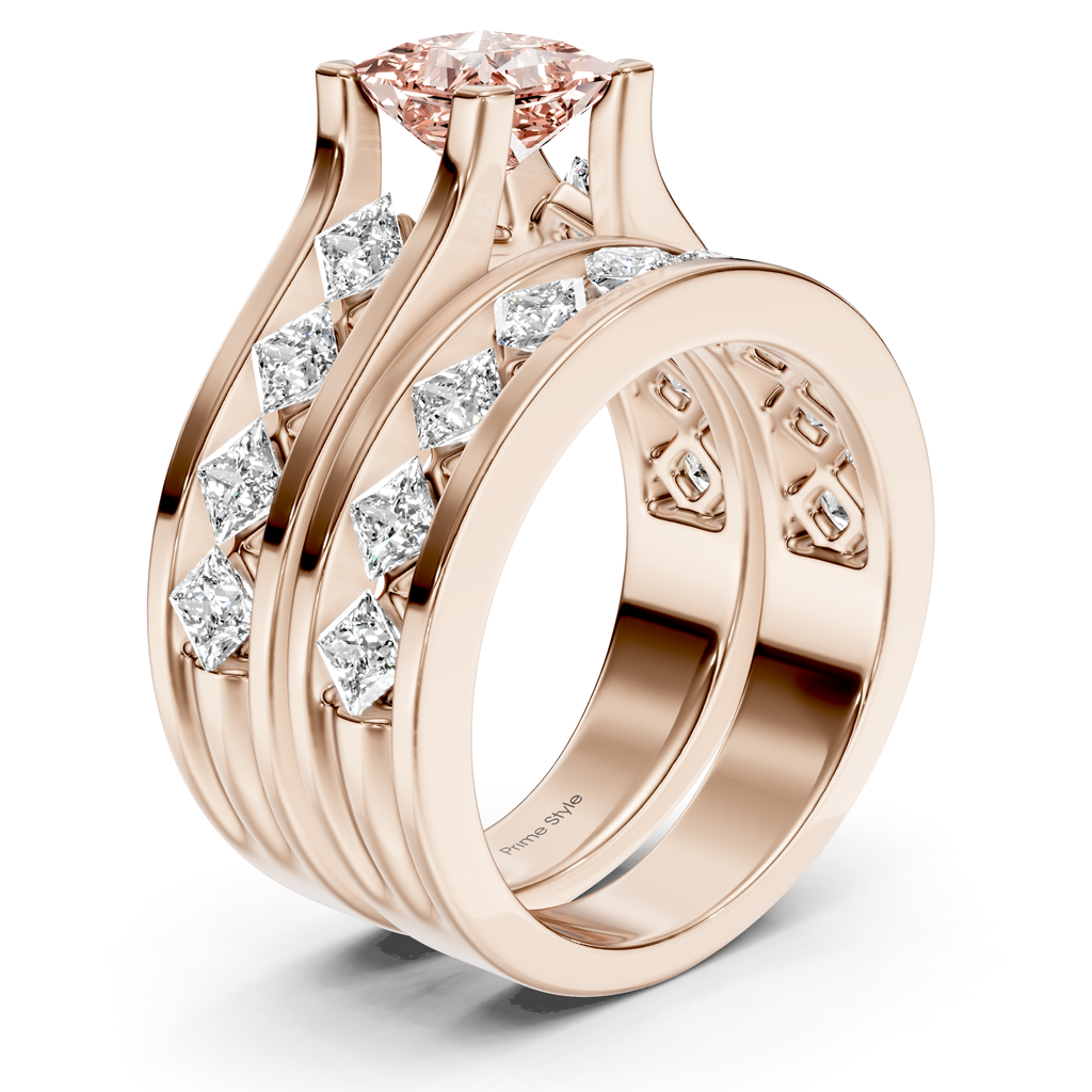 2.70-5.70 CT Princess Cut Fancy Pink Diamonds - Bridal Set